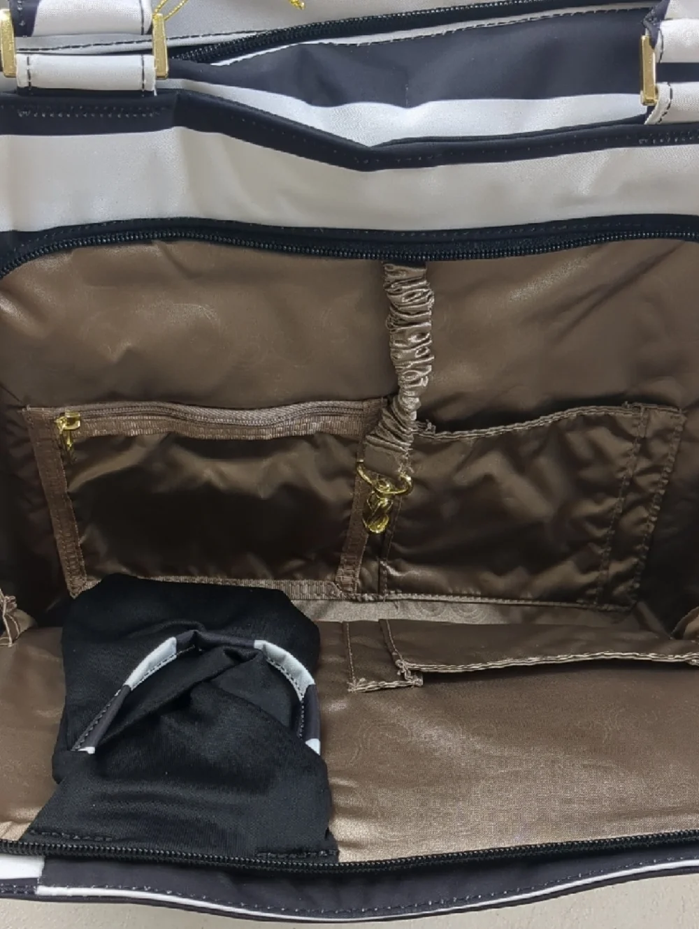 Ju-Ju-Be Black and White Striped Diaper Bag Tote with Gold Hardware